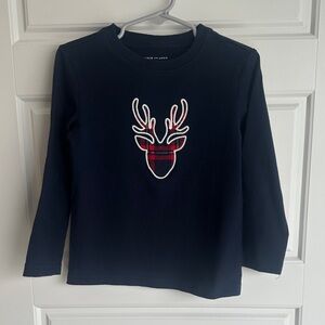 Janie and Jack Navy Long Sleeve with Reindeer Design